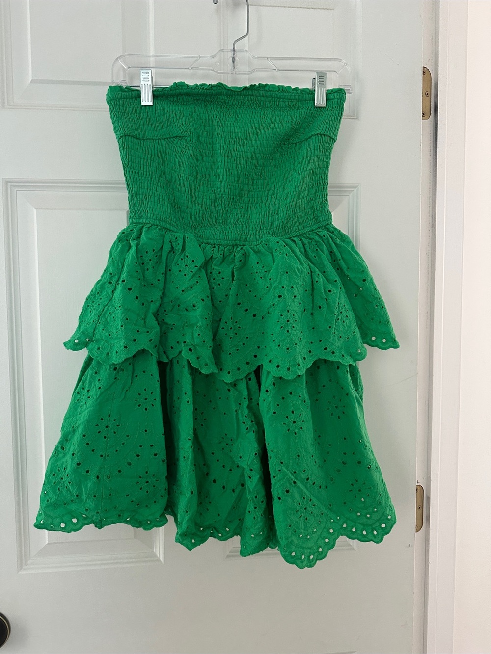 Smocked Green Eyelet Tiered dress - Women's